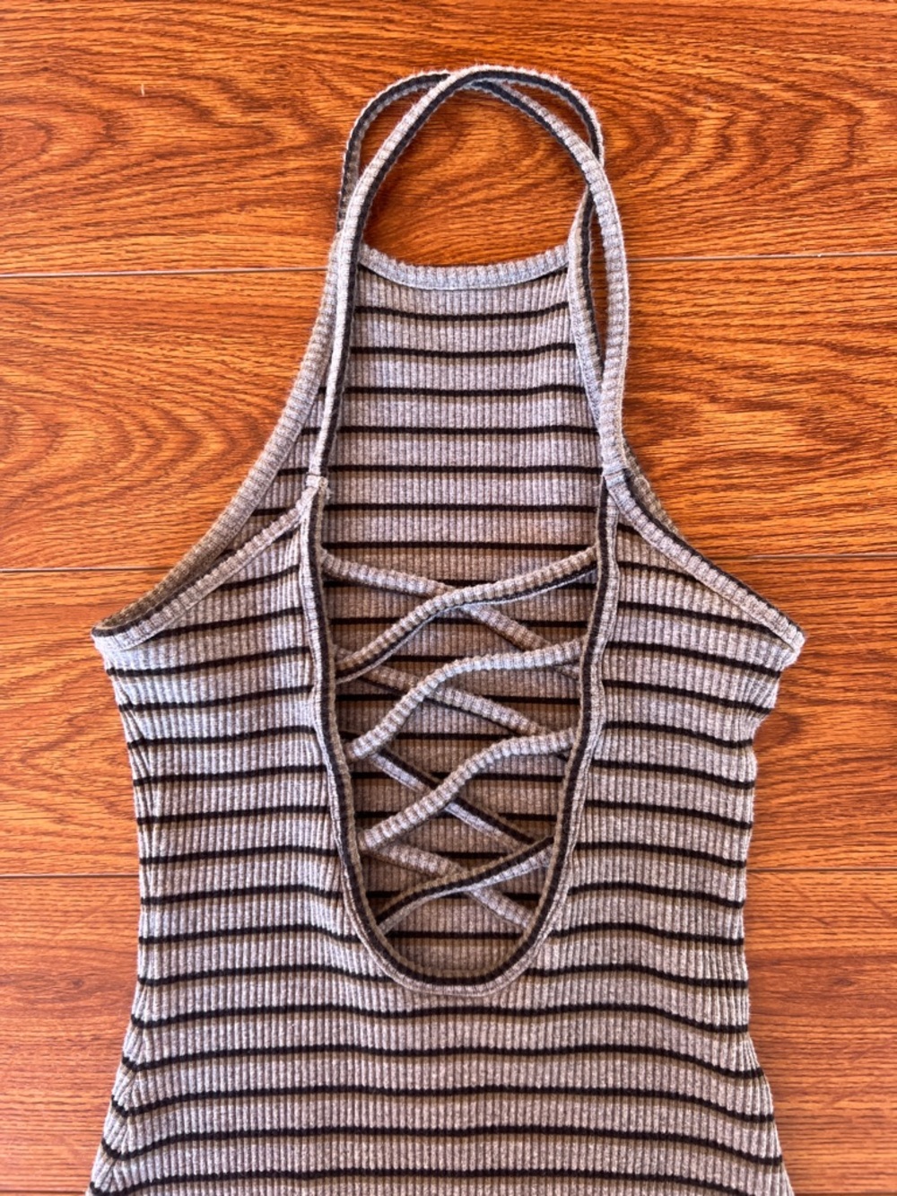 GUESS Gray and Black/brown Velia Ribbed Striped Dress - Picture 2 of 6
